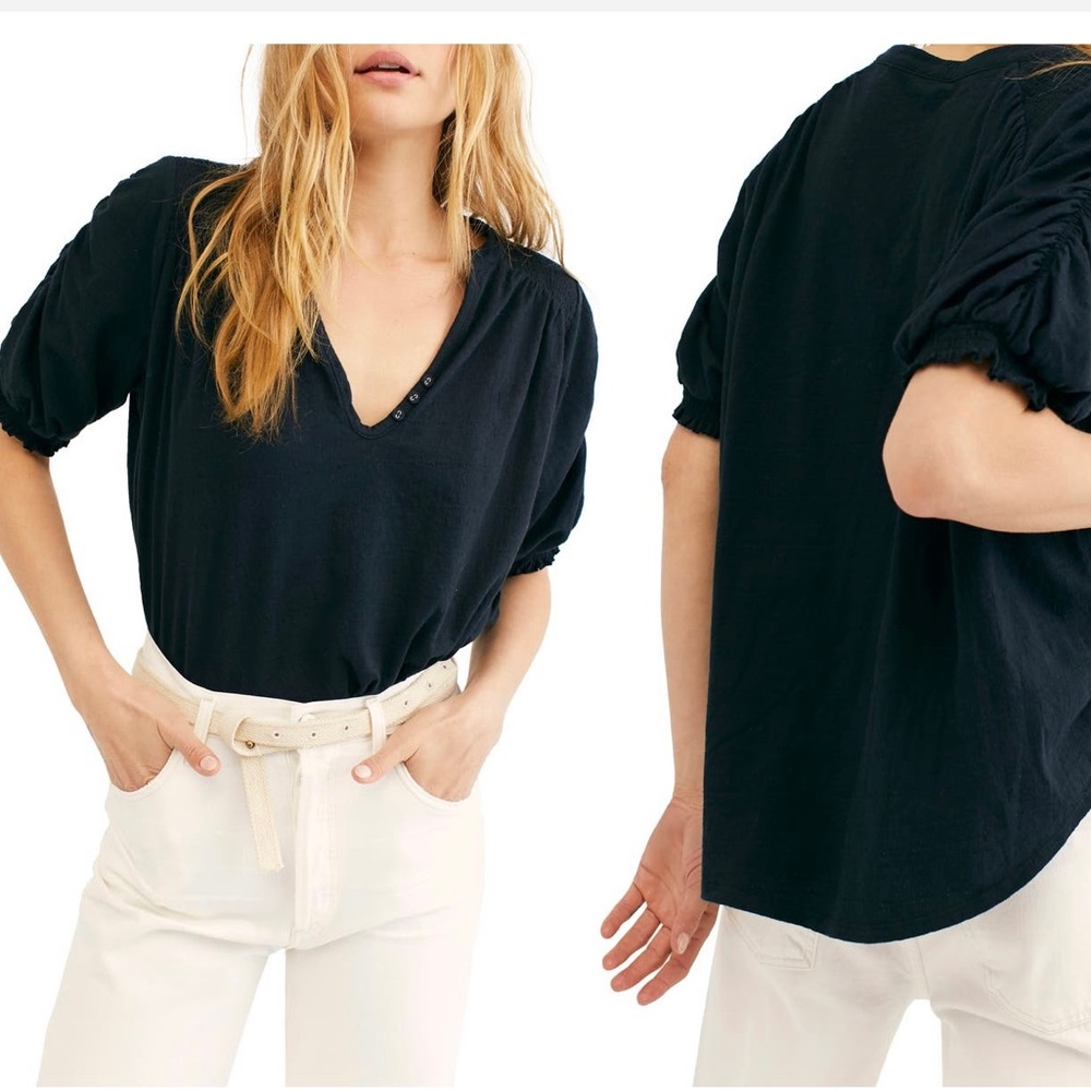 Free People Fever Dream Split Neck Top